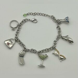 Lia Sophia “Party Girl” Silver Tone Charm Bracelet with Rhinestone Accents